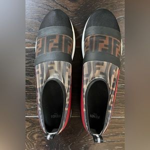 Fendi multicolor stretch mesh slip on sneakers